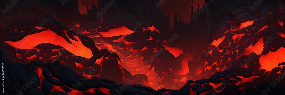 a red wall stands out amidst a sea of red and black rocks, creating a striking contrast against the dark surroundings a red wall stands out amidst a sea of red and black rocks, creating a striking contrast against the dark surroundings