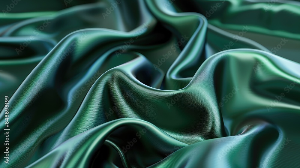 Obraz premium A description of satin green fabric weave with a glossy front and matte underside