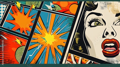 Vibrant Pop Art Comic Strip with Retro Panel Explosions and Bursts