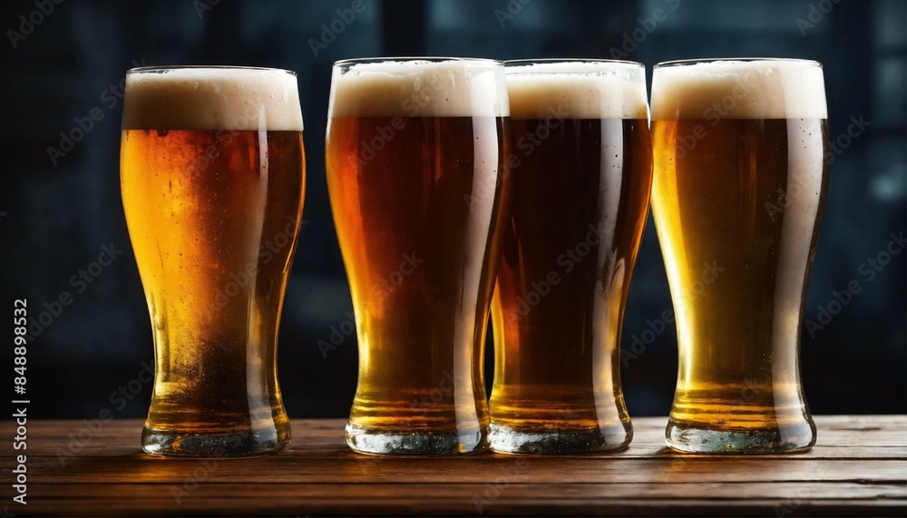 glasses of beer, dark mood, front view glasses of beer, dark mood, front view