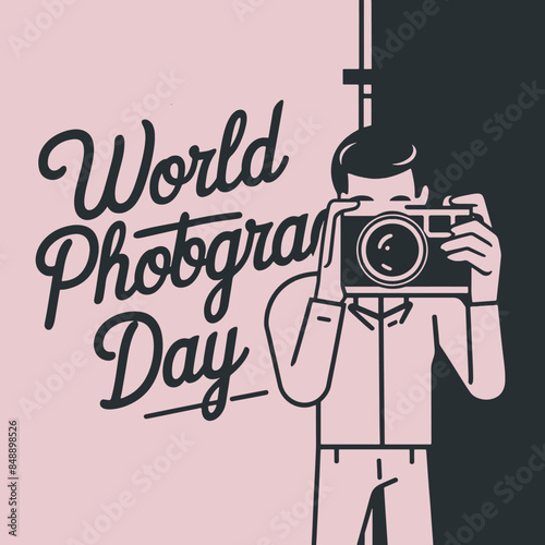 Photography Day - A man hold camera vector
