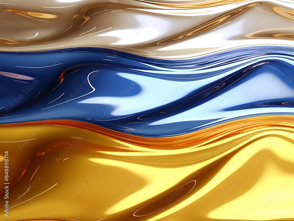 Fototapeta premium a blue and gold wave background with a white star in the center, surrounded by a blue sky and a white cloud