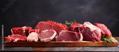 Fresh raw meat on a display with copy space image