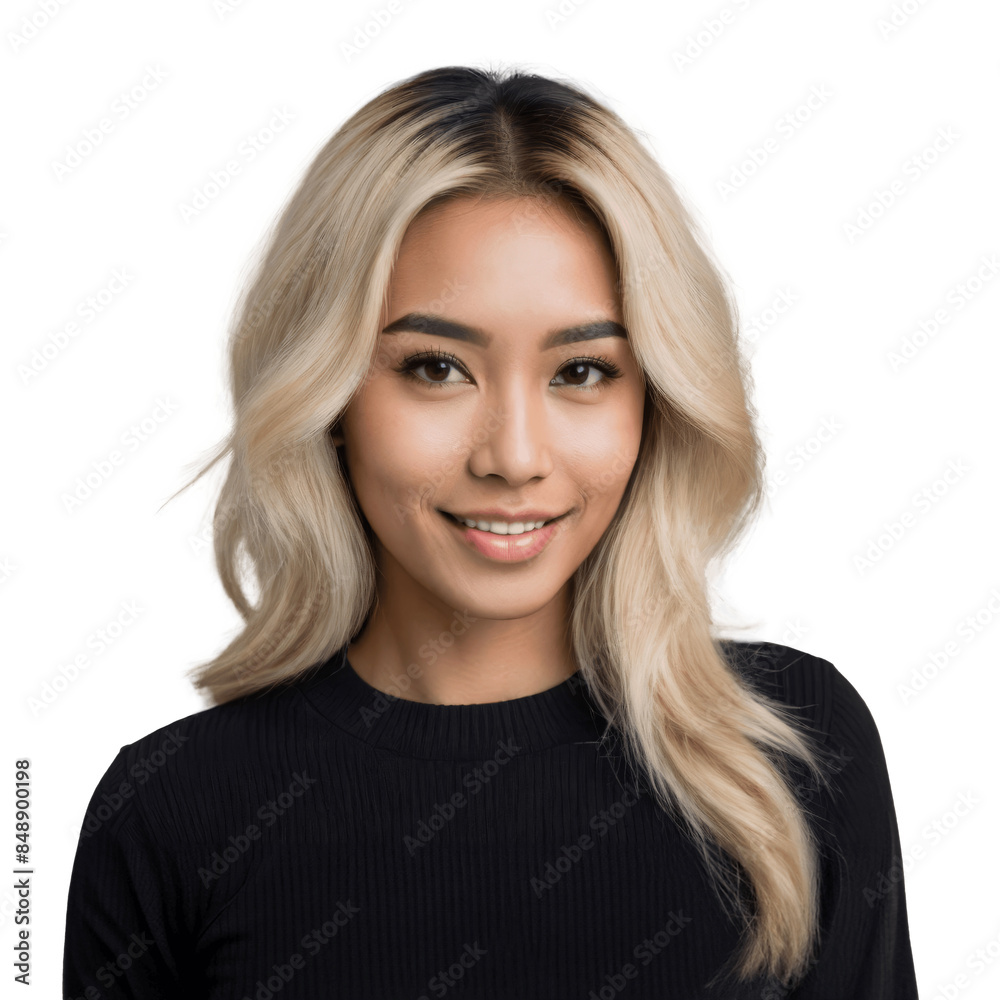 portrait of a smiling woman with blonde hair in black shirt isolated on transparent background portrait of a smiling woman with blonde hair in black shirt isolated on transparent background