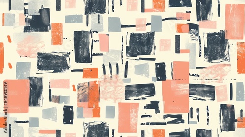 Elegant hand-drawn Cubism seamless pattern, using soft pastel shades and abstract, geometric forms