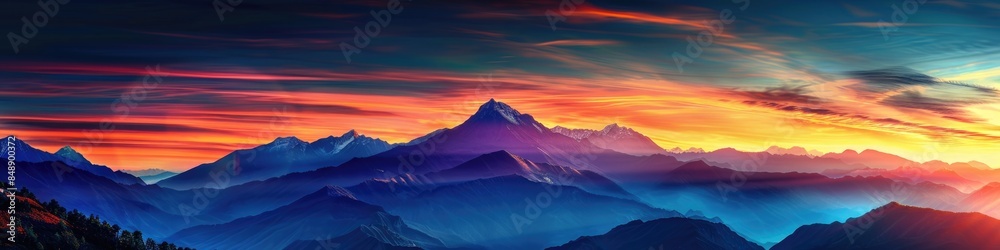 Mountain Landscape at Sunset. Beautiful Natural Scenery with Summer Sky Mountain Landscape at Sunset. Beautiful Natural Scenery with Summer Sky