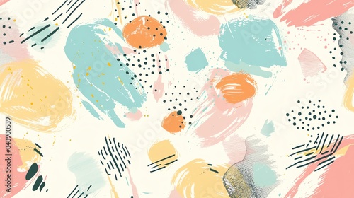 Hand-drawn abstract seamless pattern in soft pastel colors, artistic and elegant design