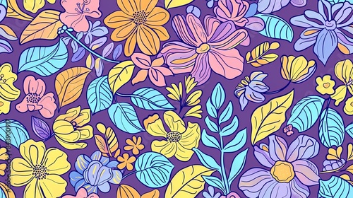 Seamless pastel pattern featuring hand-drawn flora in light pink, cream, and brown shades