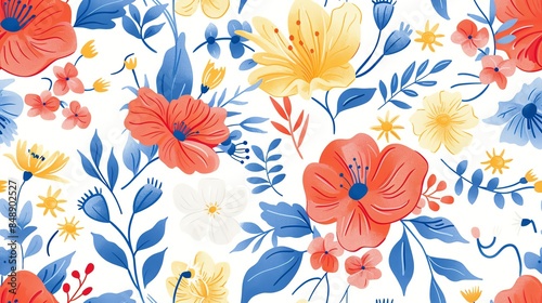 Whimsical hand-drawn flora in seamless pattern, pastel light pink, cream, and brown colors