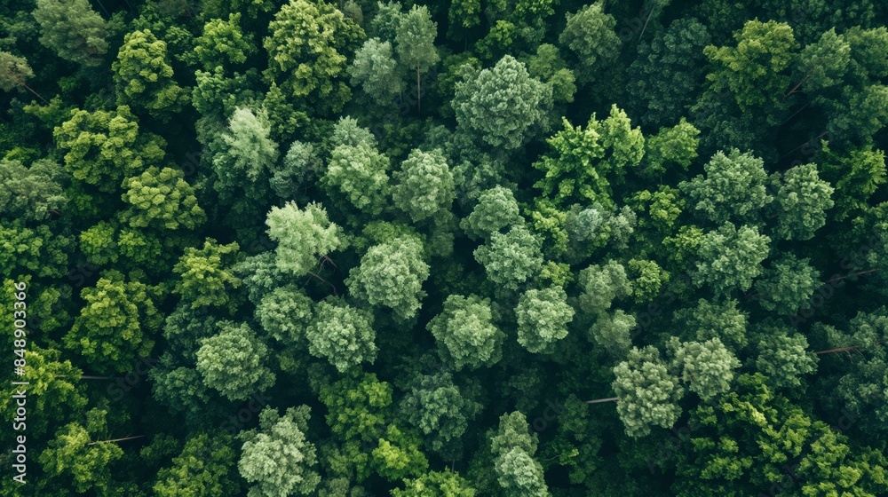 Aerial view of a lush green forest canopy in summer. Aerial view of a lush green forest canopy in summer.