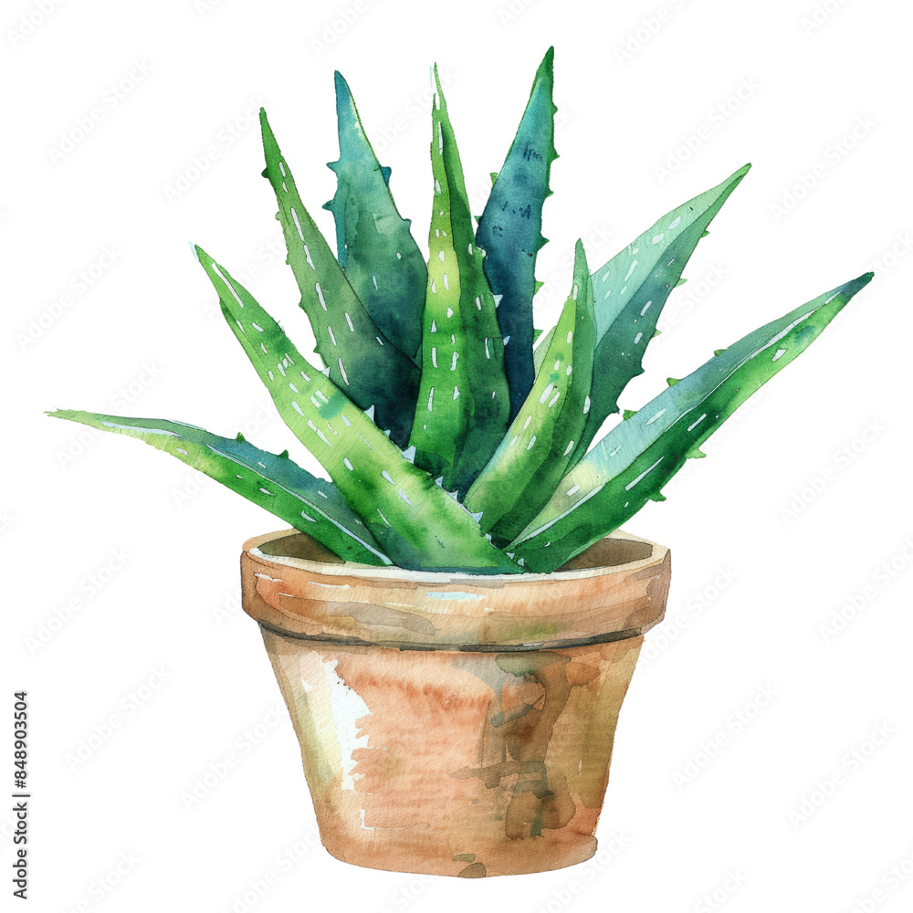 Watercolor illustration of a potted aloe vera plant. Perfect for home decor, gardening, and plant enthusiasts. Vivid and natural artwork. Watercolor illustration of a potted aloe vera plant. Perfect for home decor, gardening, and plant enthusiasts. Vivid and natural artwork.