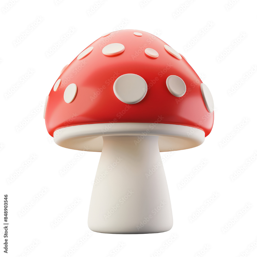 3D digital illustration of a red toadstool mushroom with white spots, isolated on a white background. Perfect for design and nature themes. 3D digital illustration of a red toadstool mushroom with white spots, isolated on a white background. Perfect for design and nature themes.
