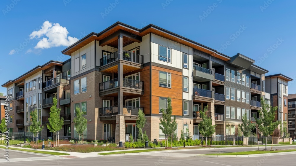Modern brown apartment buildings in a housing development area Modern brown apartment buildings in a housing development area