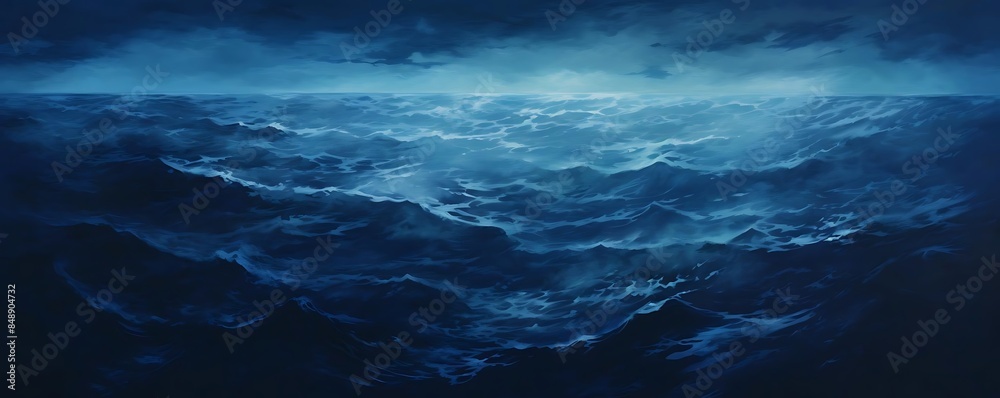 Fototapeta premium a serene ocean scene with a boat anchored in the distance, surrounded by lush greenery and a clear blue sky