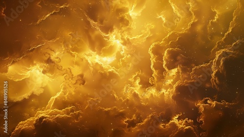 A breathtaking view of golden clouds lit by sunlight, capturing nature's vibrant and dynamic beauty.
