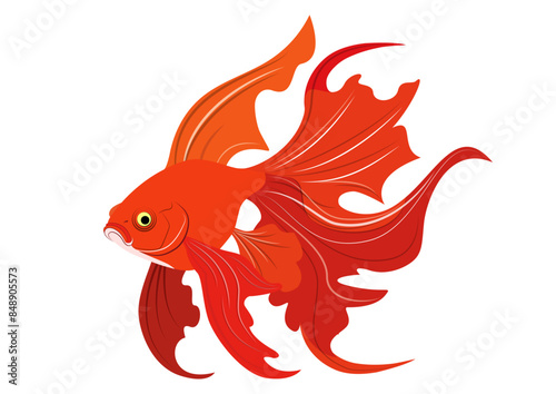 ヒレが美しい金魚のイラスト。日本の涼感。