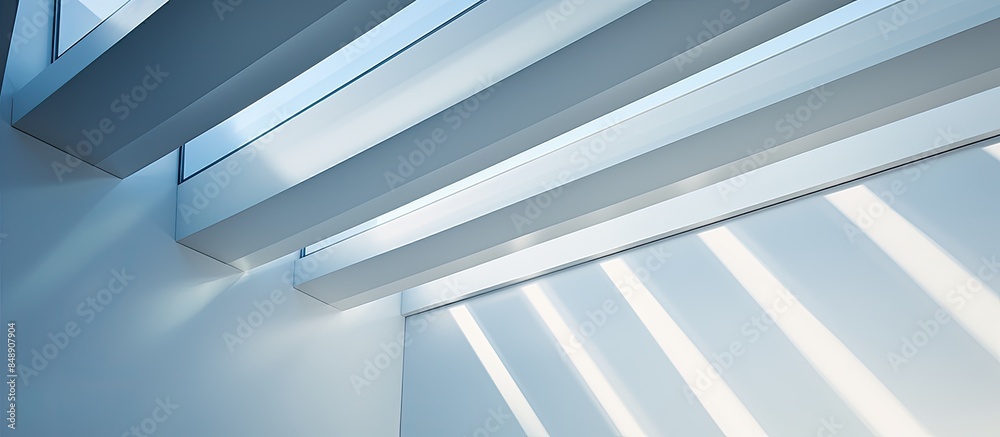 Obraz premium Modern architectural detail showcasing abstract lines in a contemporary office interior or public building creating an aesthetic visual element with copy space image