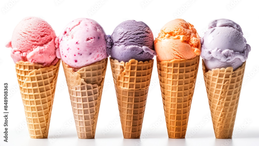 Ice cream colorful set, banner close up, minimal isolated on white background. Ultra realistic mixed ice cream, icon, detailed. For birthday, party, grocery product advertising. Ice cream colorful set, banner close up, minimal isolated on white background. Ultra realistic mixed ice cream, icon, detailed. For birthday, party, grocery product advertising.