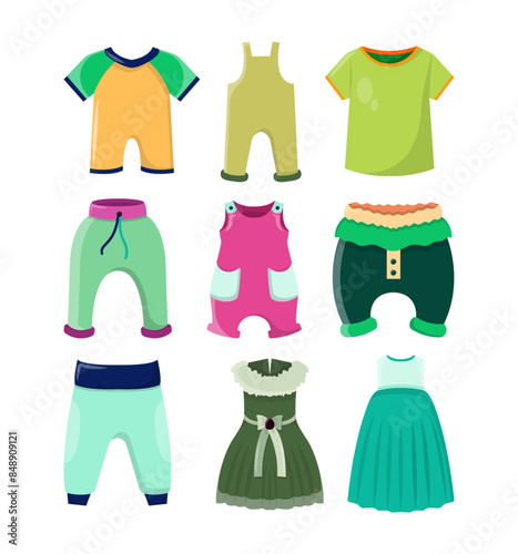 Vector Children's Clothes Illustration Collection: Cute and Colorful Kidswear