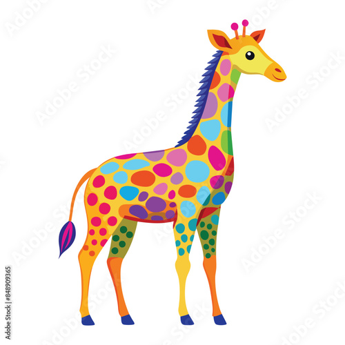 giraffe colorful illustration, cute funny animal, Art & Illustration © pikshine