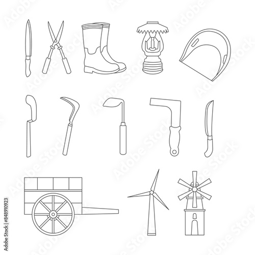 Vector Collection of Plantation and Livestock Equipment Illustrations for Agricultural Use