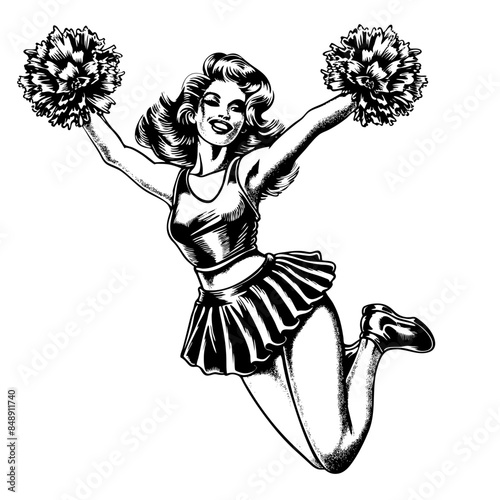 Cheerleader vintage pin-up vector transparent background PNG clipart