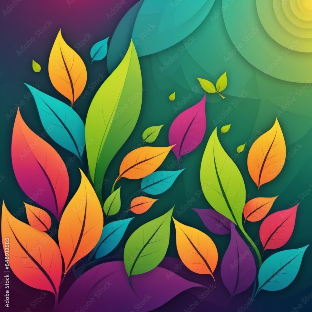 vibrant and colorful scene with a multitude of leaves in various shapes and sizes. vibrant and colorful scene with a multitude of leaves in various shapes and sizes.