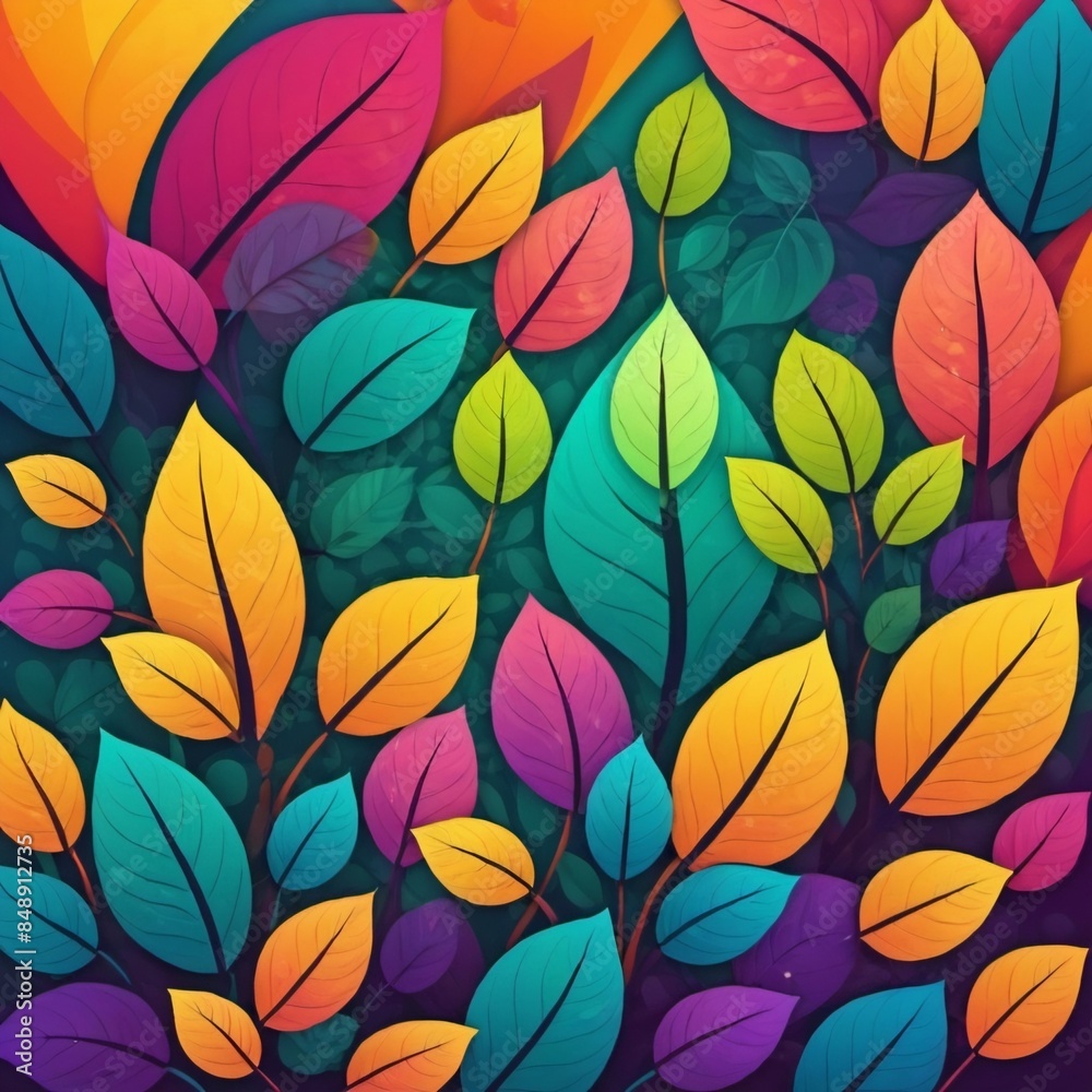 vibrant and colorful scene with a multitude of leaves in various shapes and sizes. vibrant and colorful scene with a multitude of leaves in various shapes and sizes.