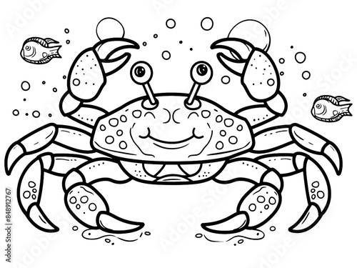 Children picture, coloring book. Sea animal, crab with claws. Generative ai vector.