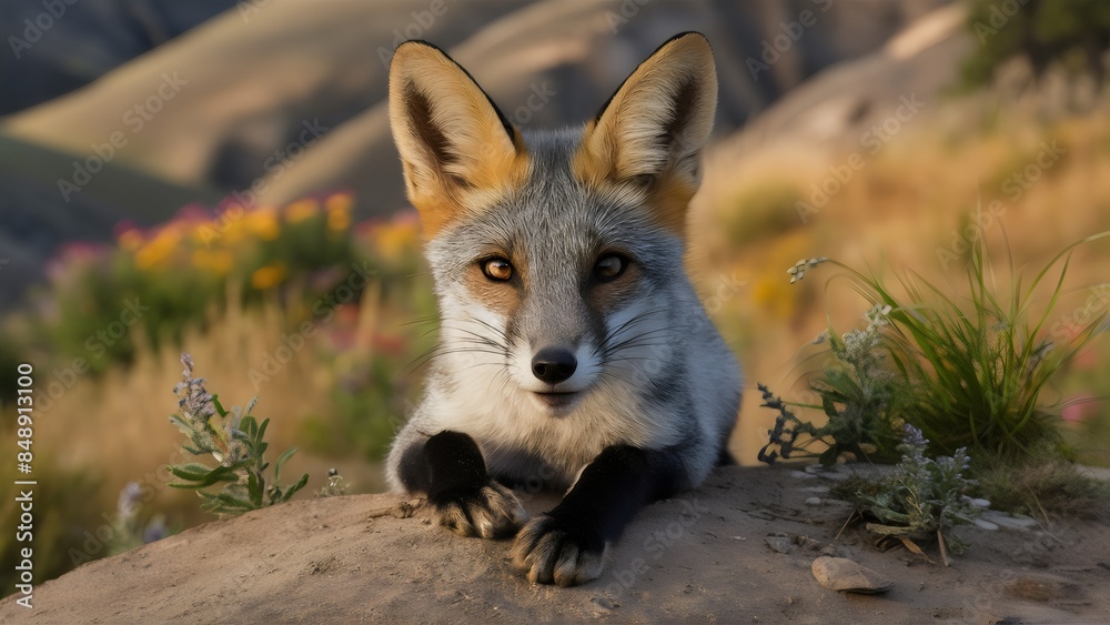 Obraz premium Masked Mischief: A Playful Swift Fox Close-Up