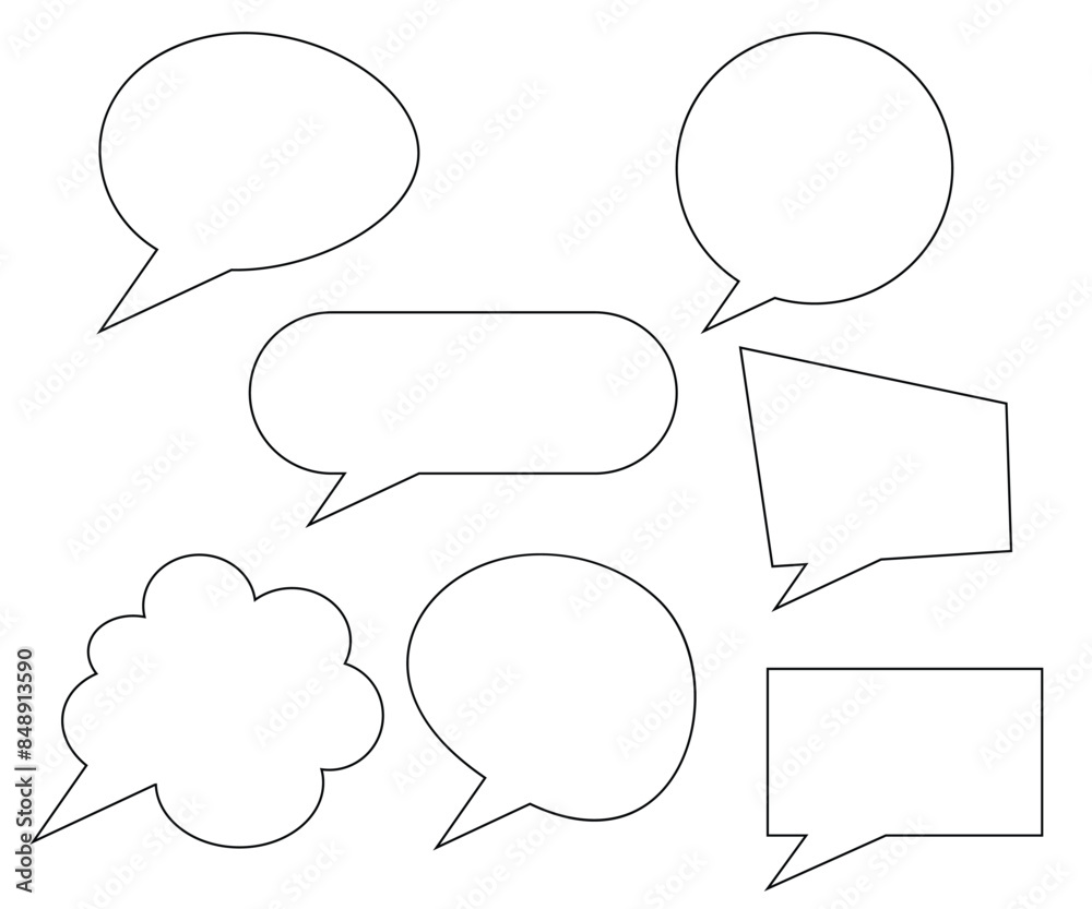 Blank white speech bubbles vector illustration. Set of speech bubbles outlines, cartoon chatting box, message box outline Blank white speech bubbles vector illustration. Set of speech bubbles outlines, cartoon chatting box, message box outline