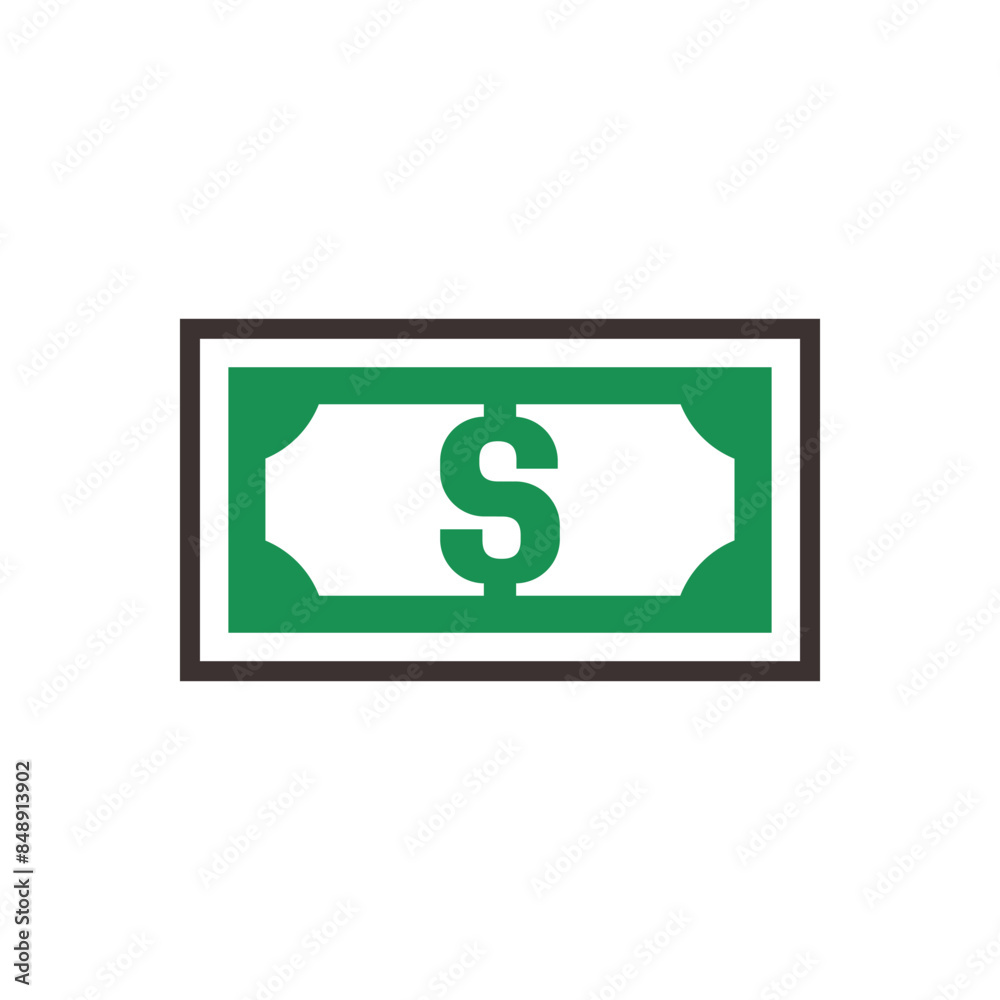 Banknote icon with dollar symbol, made in color style.