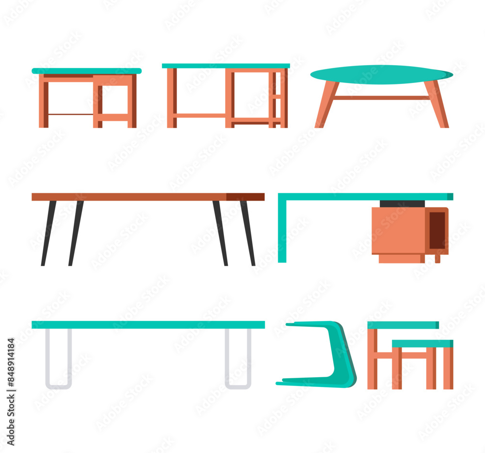 Vector Set of Modern Minimalist Table Illustrations for Creative Projects Vector Set of Modern Minimalist Table Illustrations for Creative Projects