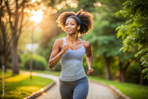 "Fitness Journey: African American Woman Running Outdoors" 