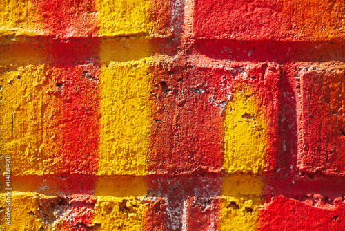 Bunt bemalte Backsteinmauer, Hintergrund, Textur, Deutschland photo