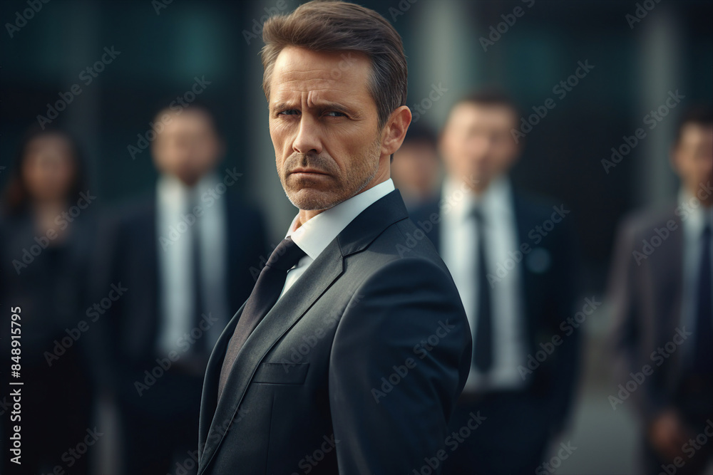 Designed with generative ai technology photo of handsome elegant gentleman strict boss office worker