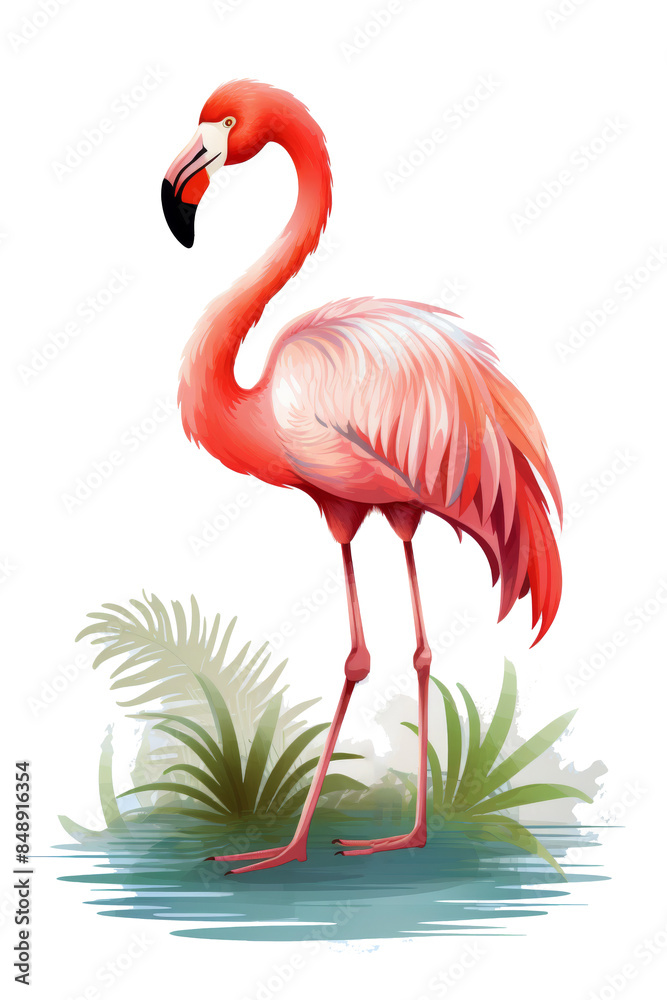 Fototapeta premium Pink Flamingo Standing in Body of Water