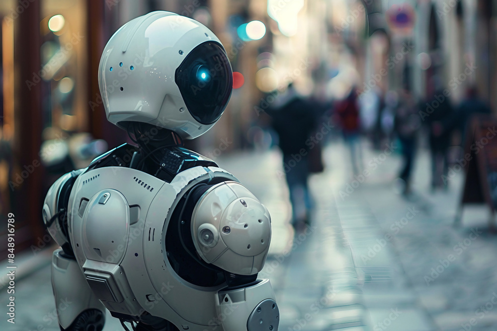 Generative AI creative picture Robot cyborg in activities of daily life routine living together with people Generative AI creative picture Robot cyborg in activities of daily life routine living together with people