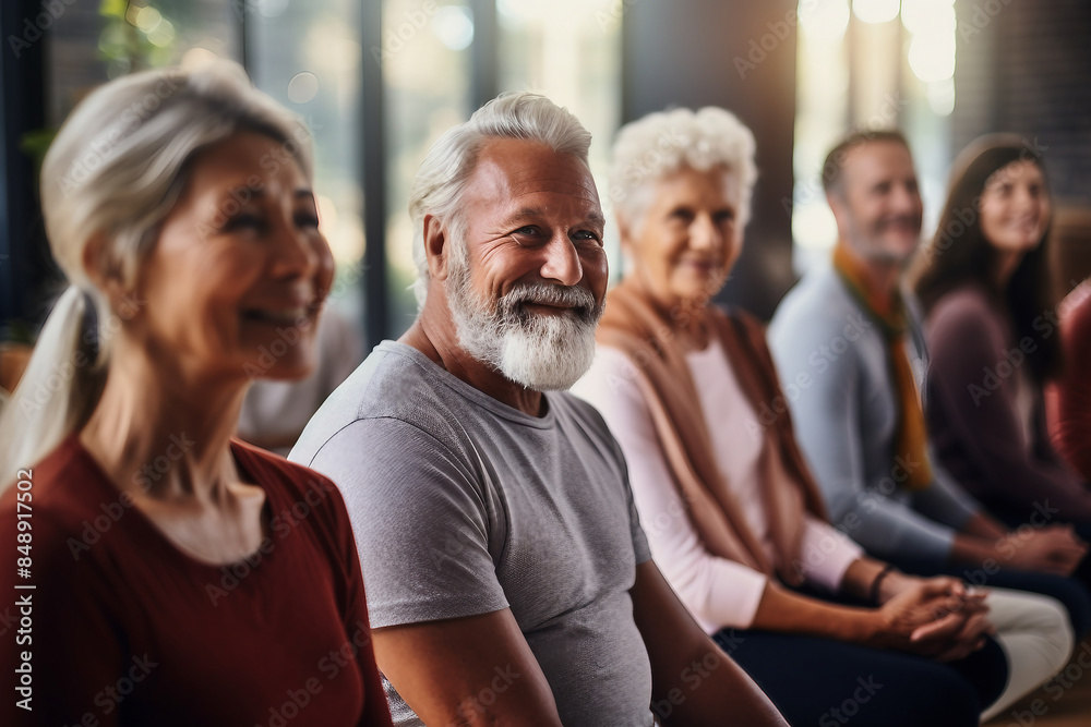 Image of senior people together training yoga asana generative AI concept Image of senior people together training yoga asana generative AI concept