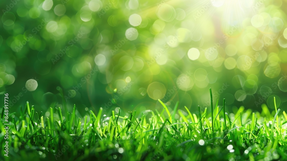 Obraz premium Abstract background of green grass with blurred bokeh