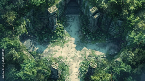 RPG battle map. Hobby roleplaying. AI generated. Fantasy battlefield illustration, cartography forest location