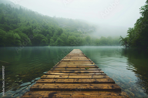 Image wooden pier in the lake view peaceful sunset created with generative AI image