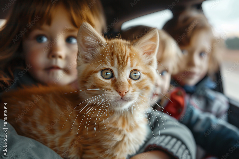 Excited family having car train bus travel trip vacation time, Generative AI illustration Excited family having car train bus travel trip vacation time, Generative AI illustration