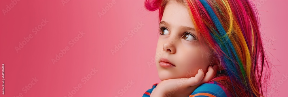 A stunning portrait of a young Caucasian woman with colorful hair, showcasing her beauty and fashionable style. A stunning portrait of a young Caucasian woman with colorful hair, showcasing her beauty and fashionable style.