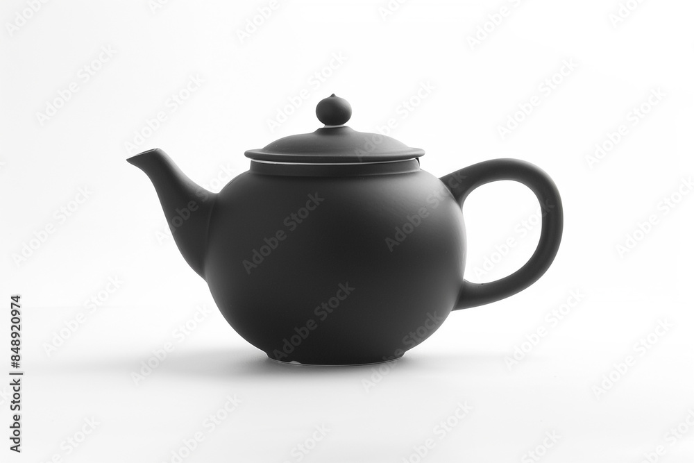 A minimalist black teapot with a smooth matte finish, centered on a seamless white background. A minimalist black teapot with a smooth matte finish, centered on a seamless white background.
