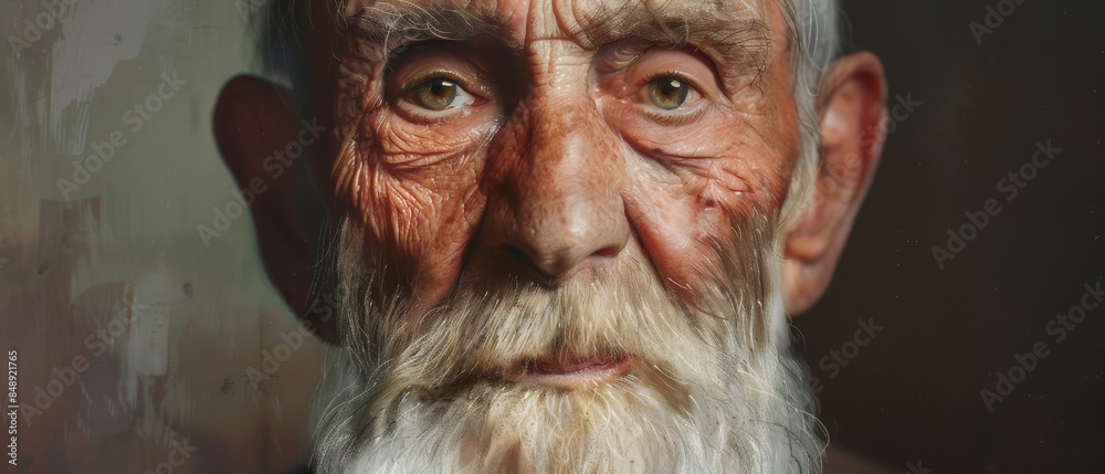 An elderly man with deep wrinkles and a white beard gazes directly, portraying strength and character through his eyes and weathered face. An elderly man with deep wrinkles and a white beard gazes directly, portraying strength and character through his eyes and weathered face.