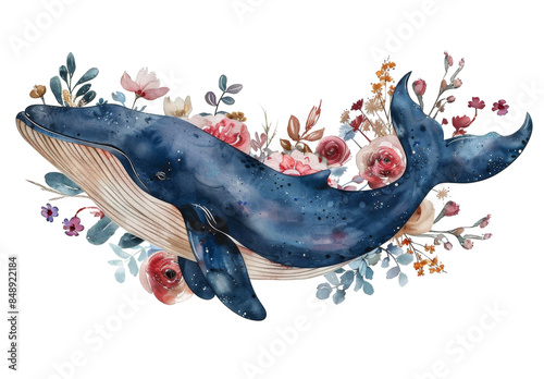 Whale Swimming Among Flowers