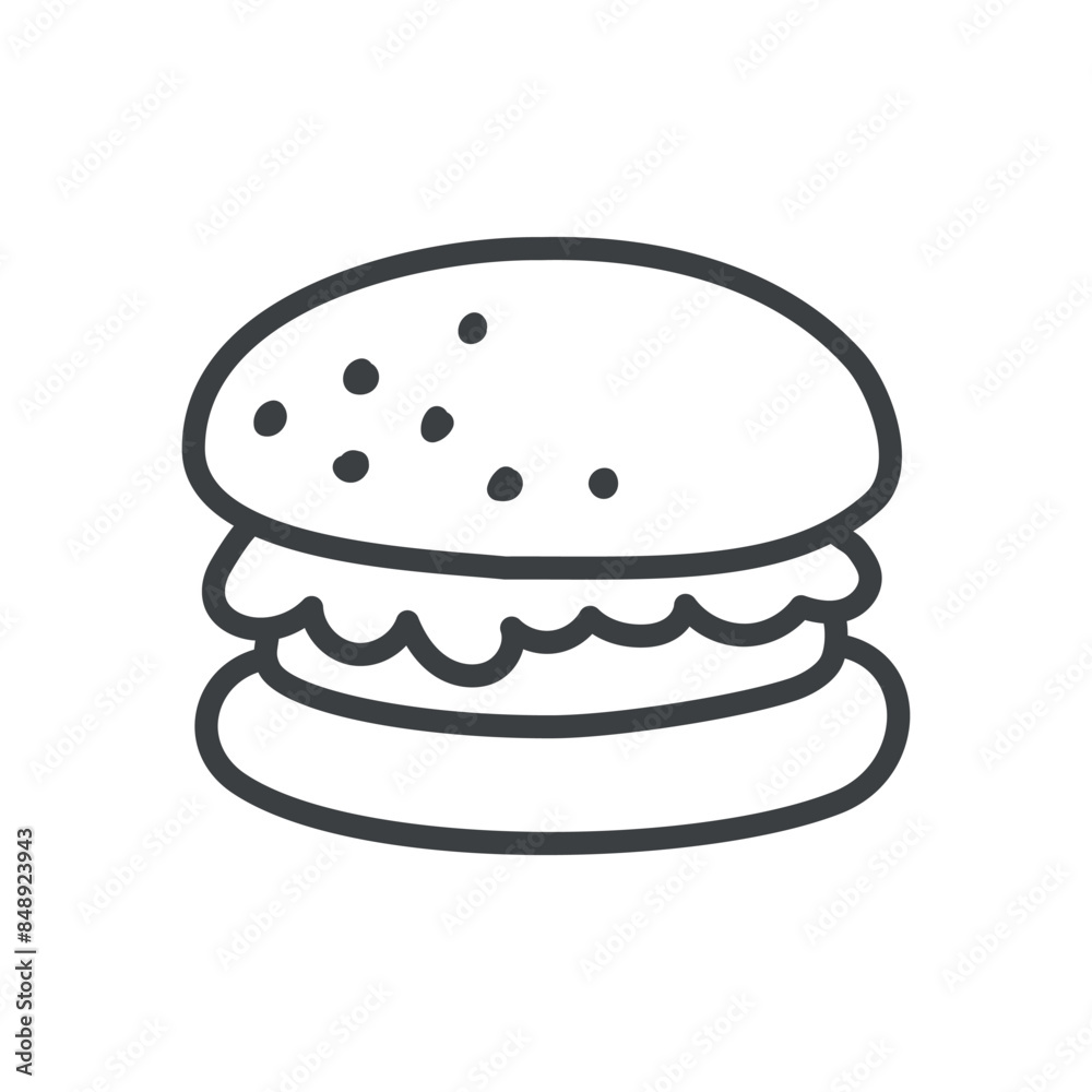 Cute burger icon. Hand drawn monochrome illustration of a hamburger isolated on a white background. Kawaii sticker. Vector 10 EPS. Cute burger icon. Hand drawn monochrome illustration of a hamburger isolated on a white background. Kawaii sticker. Vector 10 EPS.