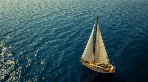 A dinghy sailing gracefully across calm, clear blue sea water