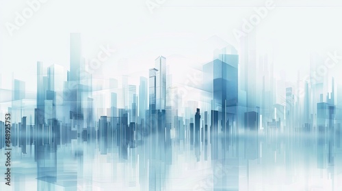 Abstract Blurred Cityscape with Glass Buildings and Skyscrapers in Blue Tones